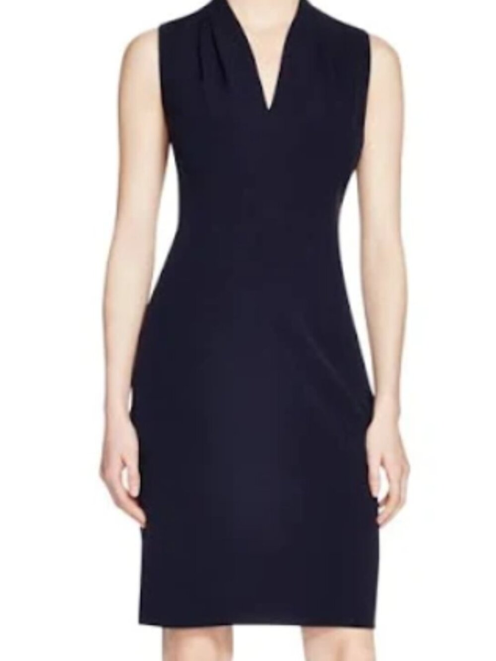 T Tahari Navy V-Neck Sheath Dress